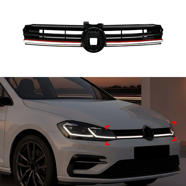 AMP-Z Front Bumper Grille Grill With Lights For VW Volkswagen Golf MK7.5 R 2017-2019