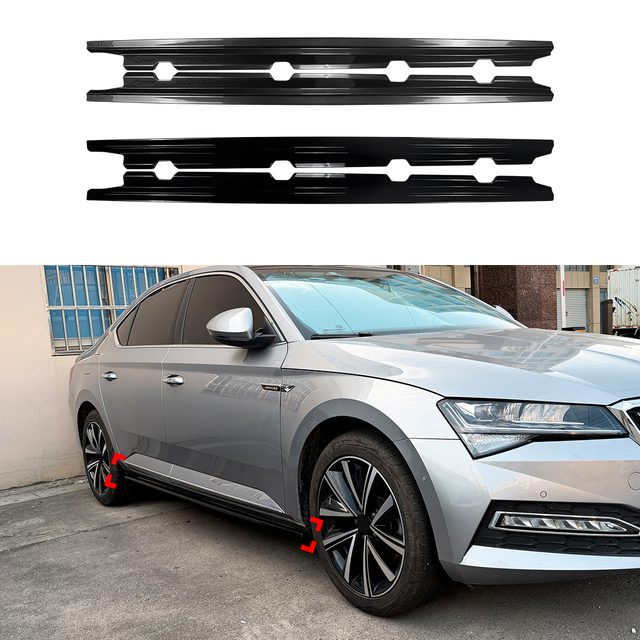 AMP-Z Side Skirt Rocker Panel Splitter Lip For Skoda Superb B8 2015-2022
