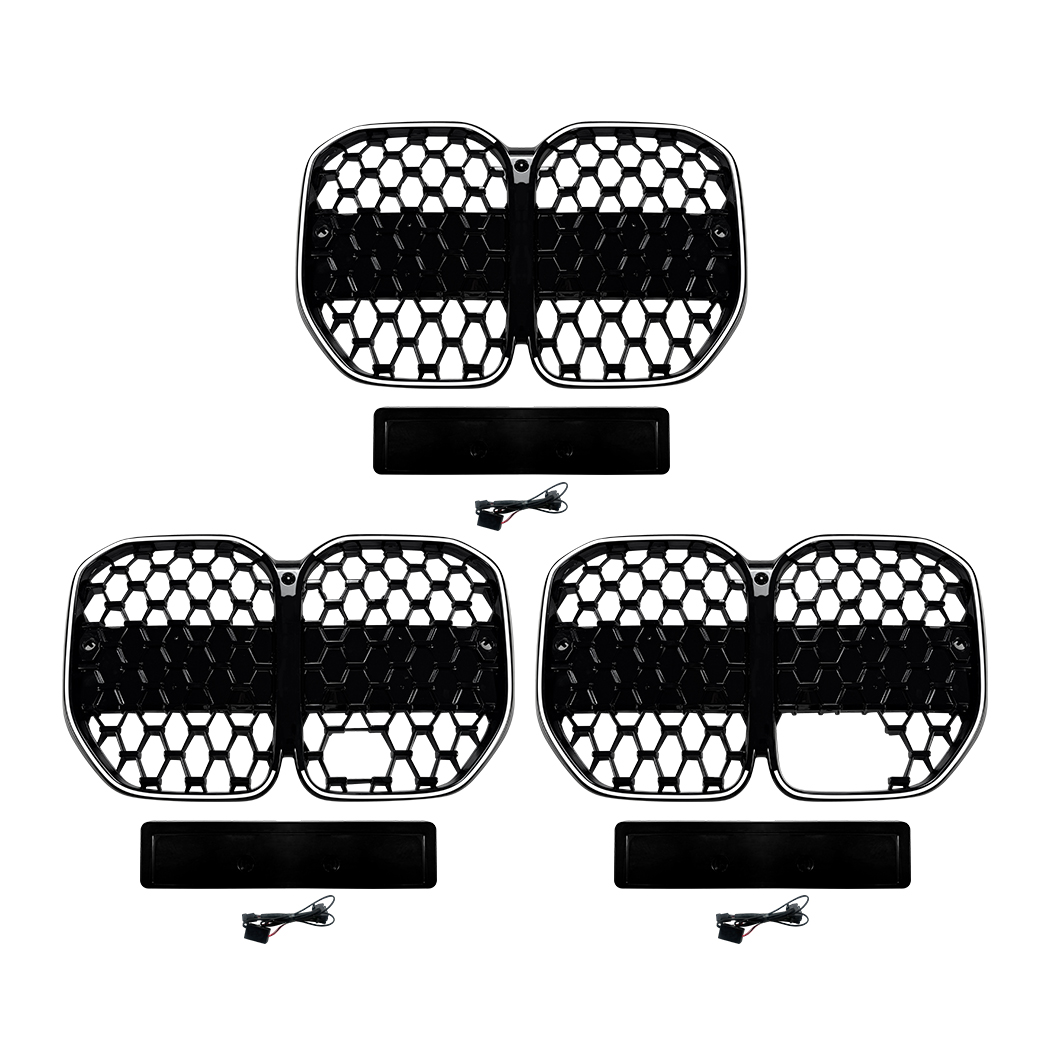 AMP-Z Front Bumper Grille Grill With Lights Black For BMW 4 Series G22 G23 2020+