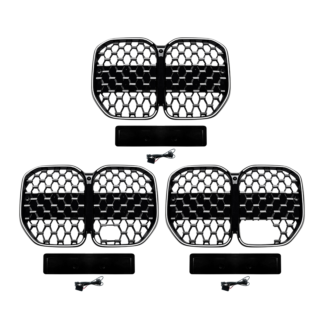 AMP-Z Front Bumper Grille Grill With Lights Black For BMW 4 Series G22 G23 2020+