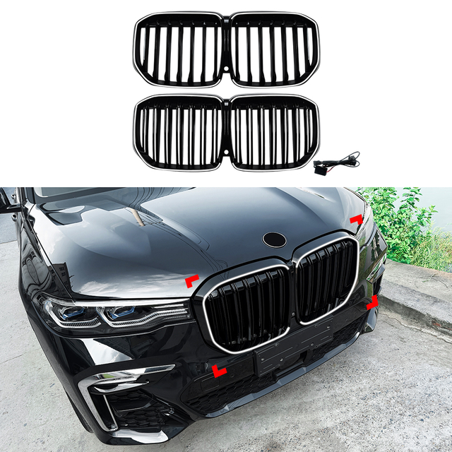 AMP-Z Front Bumper Grille Grill With Lights For BMW X7 G07 Pre-facelift 2019-2022