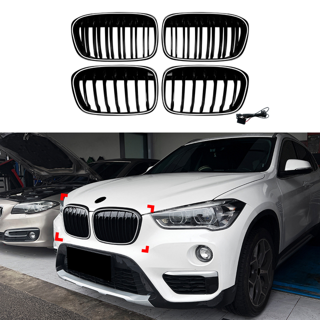 AMP-Z Front Bumper Grille Grill With Lights For BMW X1 F48 F49 Pre-facelift 2015-2019