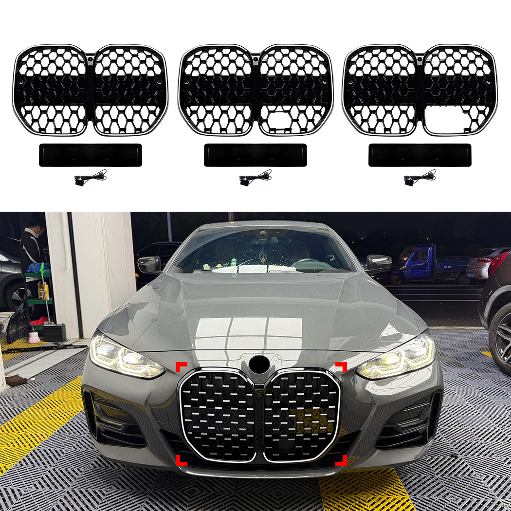 AMP-Z Front Bumper Grille Grill With Lights Black For BMW 4 Series G22 G23 2020+